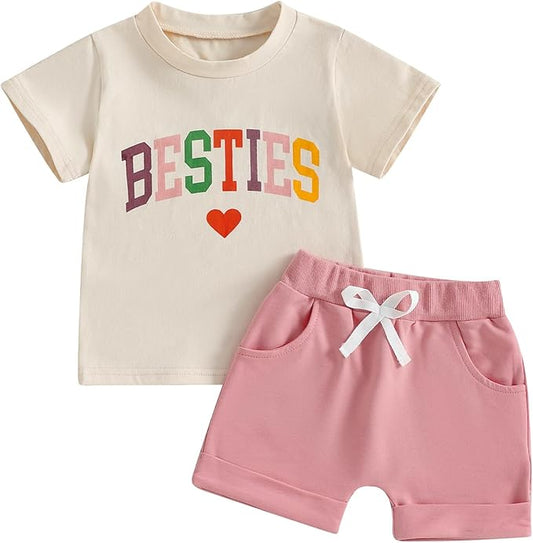 Douhoow Baby Girl Outfits Letter Print Short Sleeve Baby Girl Tops and Toddler Shorts 2 Pcs Girls Summer Clothes
