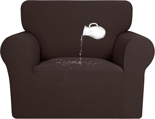 PureFit 100% Dual Waterproof Couch Cover Slipcovers for Couches and Sofas - Stretch Non Slip Fleece Sofa Covers Washable, Leakproof Furniture Protector for Kids, Pets, Dog (Chair, Chocolate)