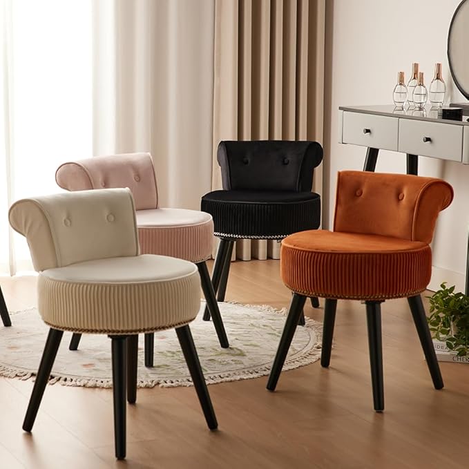 Vanity Stool - Vanity Chair with Back Small Vanity Makeup Vanity Chair Velvet Vanity Stool Chair Tufted Accent Chairs Makeup Chair for Vanity for Women Girls and Kids (Orange)