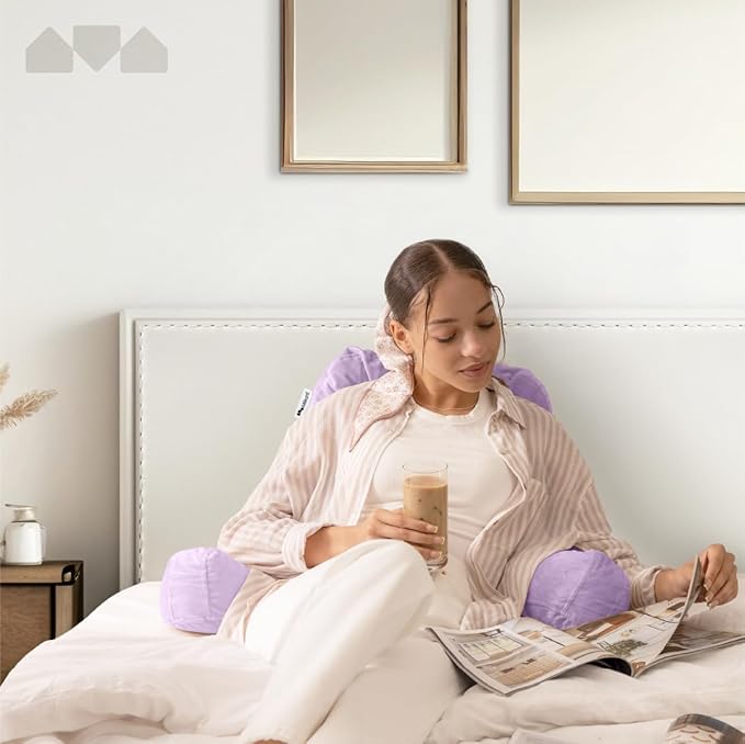 Milliard Reading Pillow with Shredded Memory Foam, Large Adult Backrest with Arms, Back Support for Sitting Up in Bed with Washable Cover (Sit up Pillow) (Lavender)