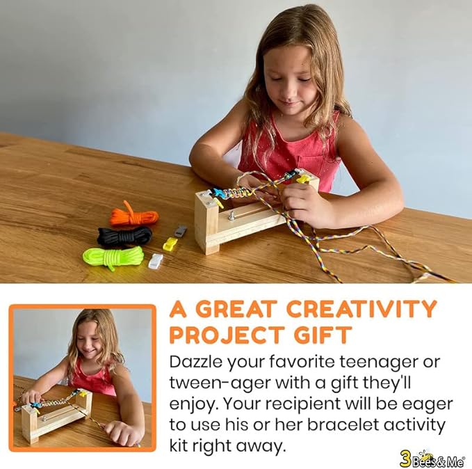 3 Bees & Me Paracord Bracelet Kit for Boys & Girls - Complete DIY Friendship Bracelet Maker Set with Jig Loom & Paracords for Kids, Tweens & Teens