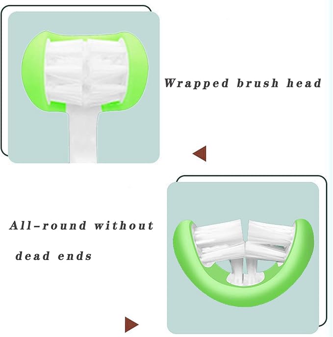 2 Pieces 3 Sided Toddler Toothbrush, Three Bristles for Kids Toothbrush, Autism Soft Bristles Toothbrush,Soft and Gentle for Complete Tooth and Gum Care (C4（Red+Orange） Kids)