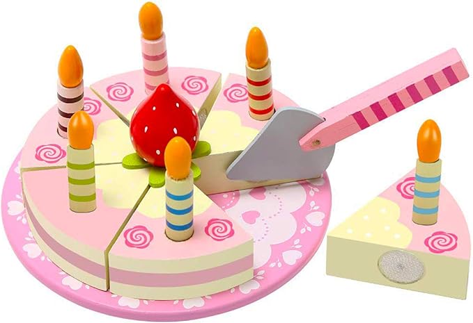 Wooden Play Food Sets for Kids Kitchen,Pretend Play Kitchen Fake Cutting Food Toys,Educational Toy for Toddler Girl 1 2 3 Year Old Birthday Gift (Birthday Cake)