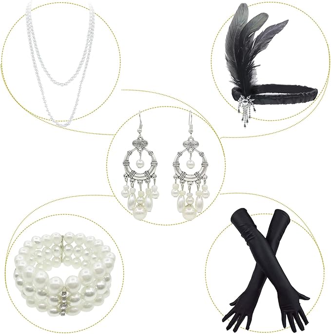 1920's Sequins Flapper Dress Children's Day Gift Party Halloween Costumes for Girls Accessories Set