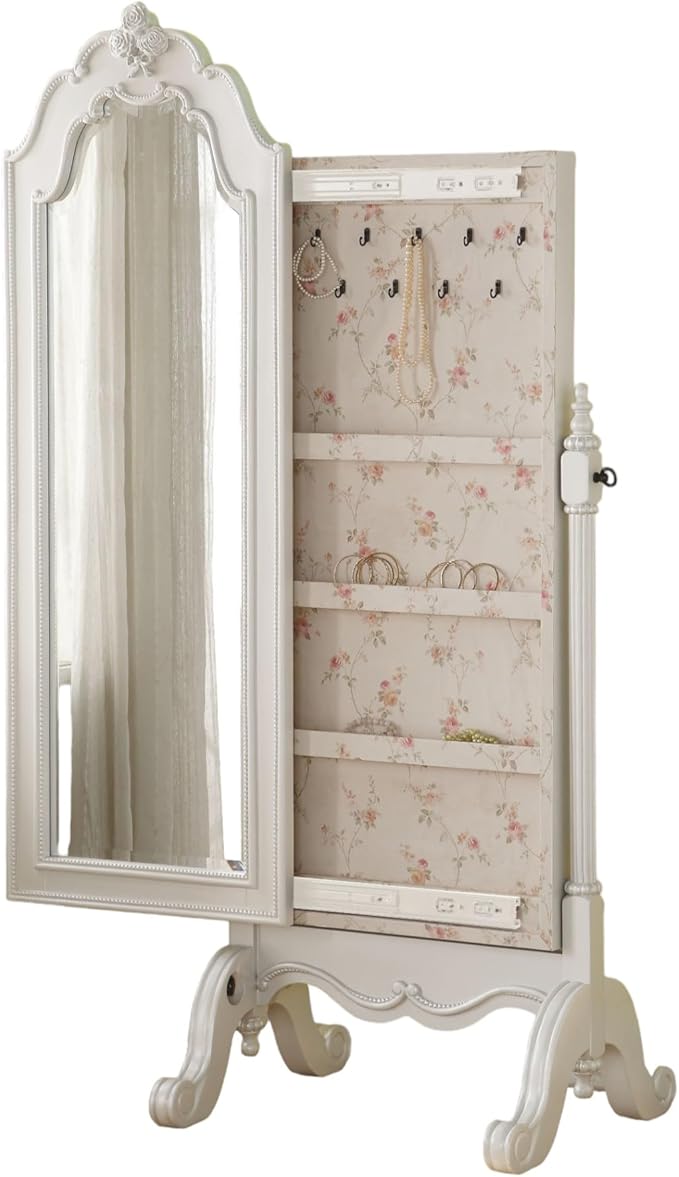 ACME Furniture Edalene Cheval Jewelry Armoire, Pearl White