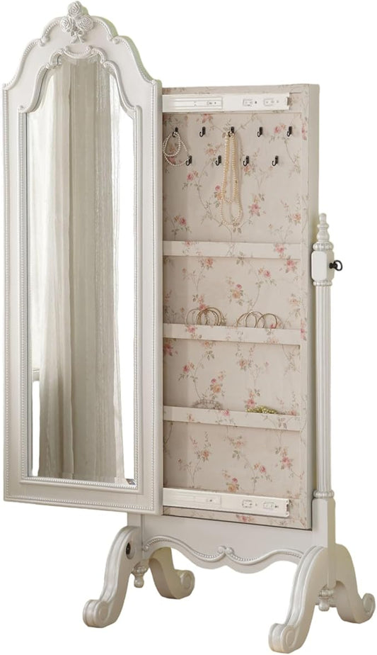 ACME Furniture Edalene Cheval Jewelry Armoire, Pearl White