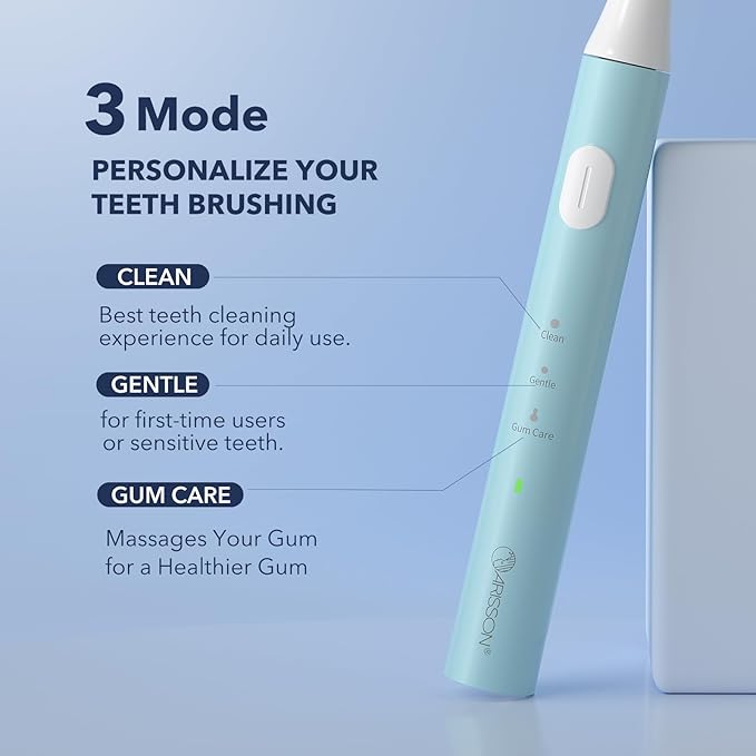 ARISSON Sonic Electric Toothbrush for Adults and Kids, 40,000 VPM Power Toothbrush, 1.5H Fast Charge Ultrasonic Electric Toothbrushes with 2 Minutes Smart Timer, White on Jet Stream