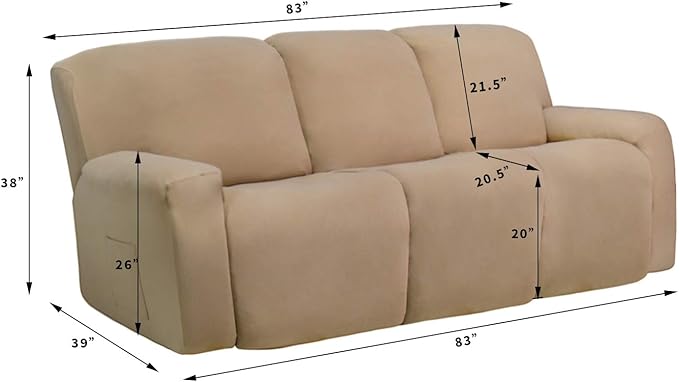 Easy-Going 8 Pieces Microfiber Stretch Sectional Recliner Sofa Slipcover Soft Fitted Fleece 3 Seats Couch Cover Washable Furniture Protector with Elasticity for Kids Pet(Recliner Sofa, Dark Gray)