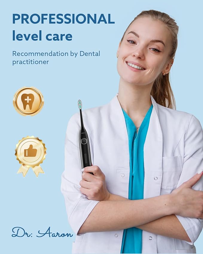 Operan Electric Toothbrush for Adults and Kids Rechargeable Sonic Toothbrush with 5 Modes 2-Min Smart Timer IPX7 Waterproof 40,000 VPM Motor with 8 Brush Heads & Travel Case (Black)