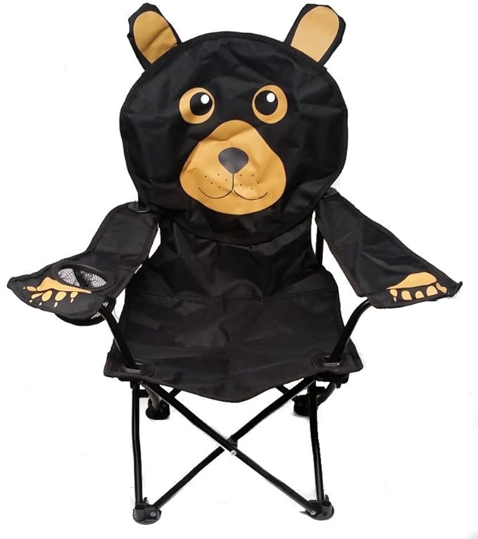 Kids Folding Camp Chair with Cup Holder and Carry Bag - Black Bear