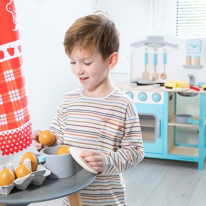New Classic Toys Wooden Pretend Play Toy for Kids Six Wooden Eggs Cooking Simulation Educational Toys and Color Perception Toy for Preschool Age Toddlers Boys Girls