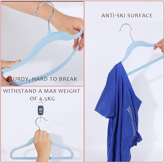 Kids Velvet Clothes Hangers, Non Slip Baby Hangers Blue(11.6" Inch - 40 Pack)