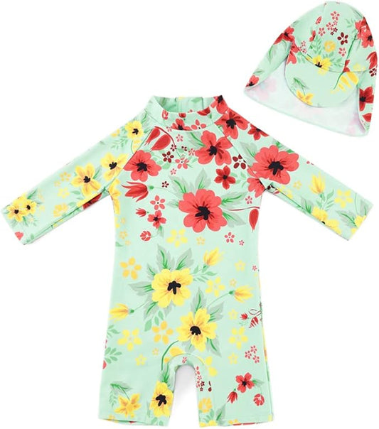 upandfast Baby/Toddler Swimsuit UPF 50+ Sun Protection One Piece Zipper Bathing Suit with Sun Hat Infant Beach Swimwear