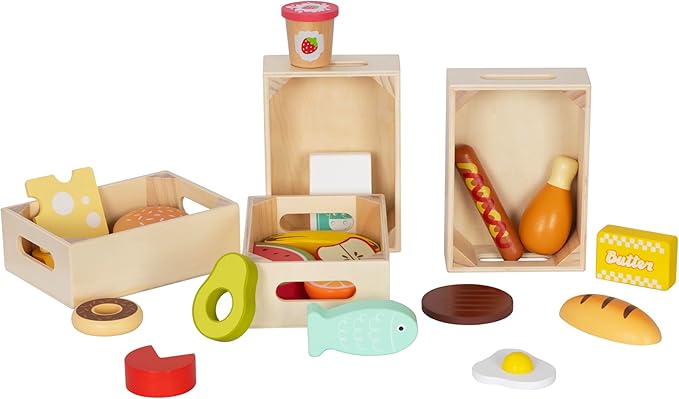 25-Piece Wooden Food Playset-STEAM Pretend Play Food for Kids, Feature an Assortment of Fruits and Snacks, Educational Toy Inspiring Imaginative Cooking, Safe Wood (3Yrs+)