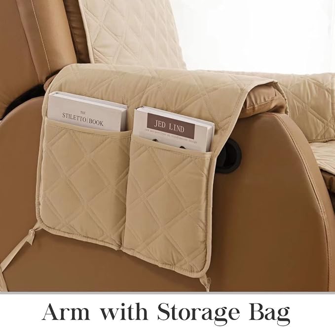 TOMORO Non-Slip Oversized Recliner Cover, 100% Waterproof Quilted Recliner Chair Slipcover Furniture Protector with Pockets, Washable Couch Cover with Elastic Straps for Kids and Pets