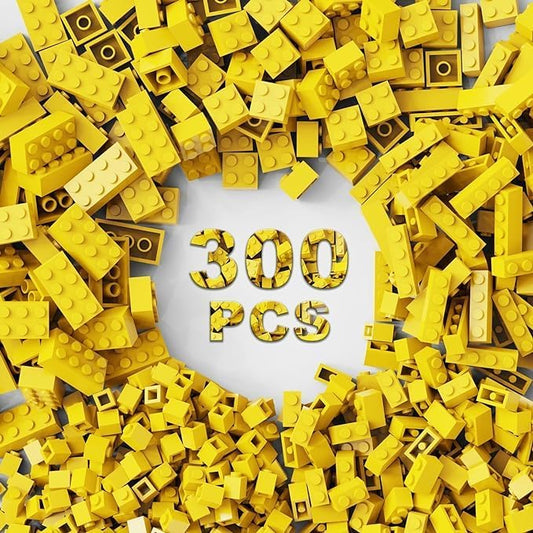300 Pcs Classic Building Bricks, Yellow Bulk Bricks,Compatible with Major Brands Parts and Pieces, Creative Building Block Toys for Boys Girls Ages 6 7 8 9 10 Year Old