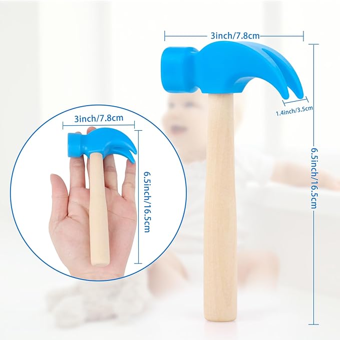 2 Pack Wooden Hammer Toys Simulation Hammers Maintenance Tools Educational Toys for Kids Birthday Party Games Supplies (Blue)