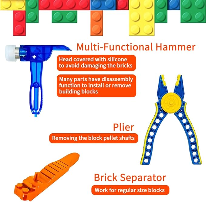 5-in-1 Motor Kit Compatible with Lego Technic：M Motor,Battery Box,2.4G Receiver,Remote Control， with Building Block Tool Kit：Brick Separator, Multi-Use Hammer, Block Pliers