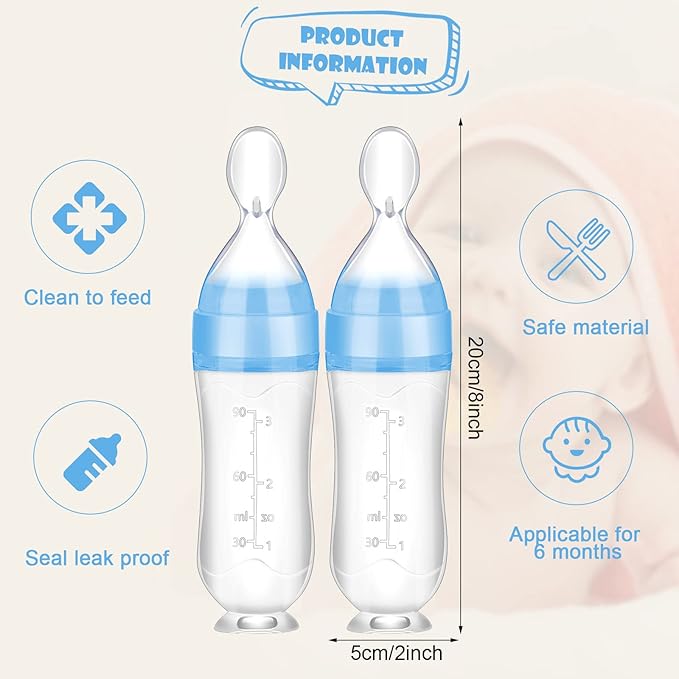 Nuanchu Baby Food Feeder Silicone Squeeze Feeding Spoon Toddler Food Feeder Dispensing Spoon Suction Cup Design Feeder (Blue)