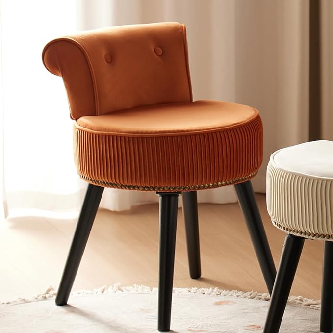 Vanity Stool - Vanity Chair with Back Small Vanity Makeup Vanity Chair Velvet Vanity Stool Chair Tufted Accent Chairs Makeup Chair for Vanity for Women Girls and Kids (Orange)