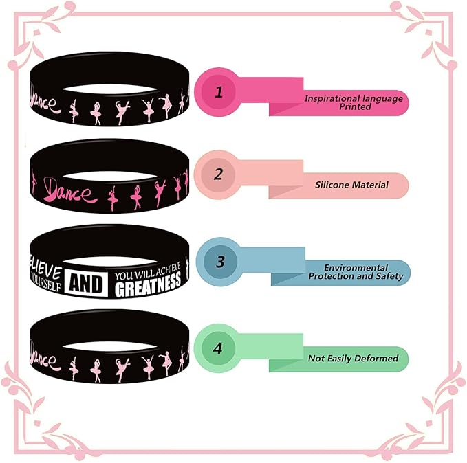 48 Pieces Ballet Party Wristbands Rubber Bracelets - Ballet Dance Birthday Party Favors Supplies Decorations Girl Party Goodie Bag Favor Stuffer Stretchable Silicone Wristband