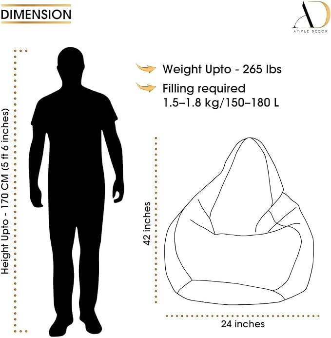 Ample Decor Bean Bag Cover (No Filling), Plush Toys Storage Soft Leatherette, Durable Construction Sturdy Zipper, Ideal for Children and Teenagers - Tan Brown