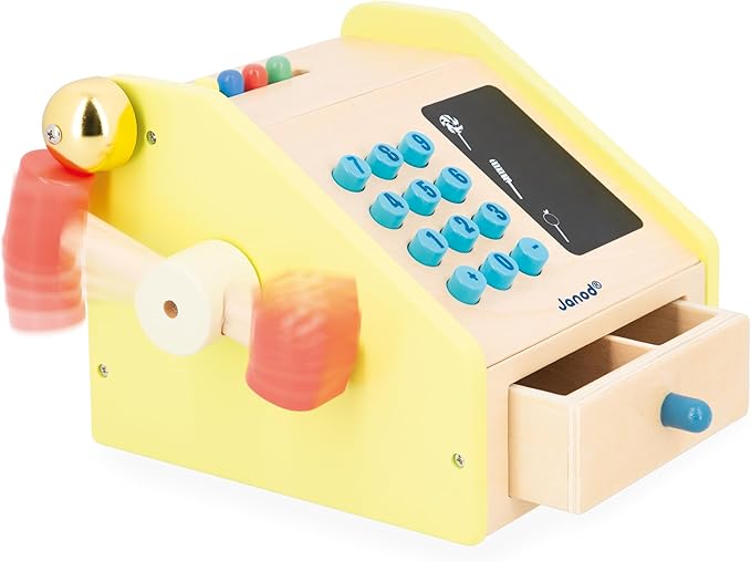 Janod - Applepop Children's Merchant - Imitation Game with Cash Register - 19 Accessories - Develops Imagination - FSC Wooden Toy - Water Painting - Suitable for Ages 3 and Above