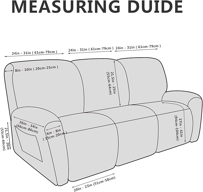 Leather Look Recliner Couch Cover 8-Piece Recliner Sofa Slipcovers 3 Seater for Reclining Couches Furniture Protector Spandex Fabric Washable (Recliner Sofa, Brown)