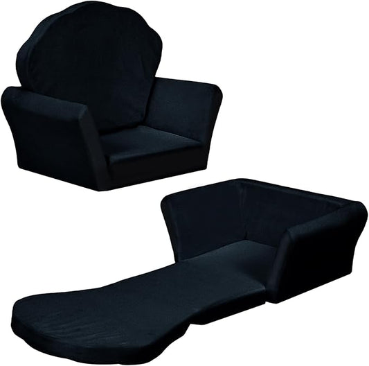 COSYLAND Kids Sofa for Toddler, 2-in-1 Folding and Expandable Soft Chair Bed Toddlers,Convertible Sofa to Lounger Sleeper Chair Bed for Girls and Boys,Black