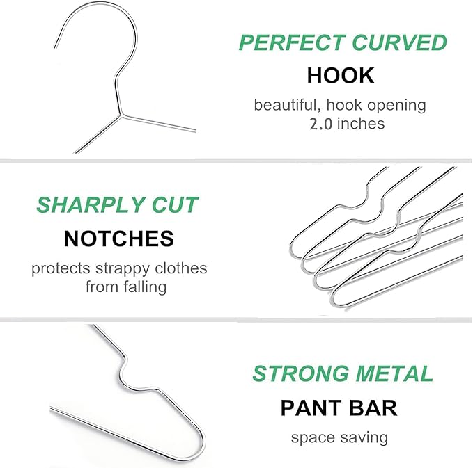 Amber Home 20 Pack 12" Chrome Kids Baby Hangers, Strong Metal Children Clothes Hangers for Closet, Space Saving Infant Hanger for Toddler Coats Pants (Chrome, 20)