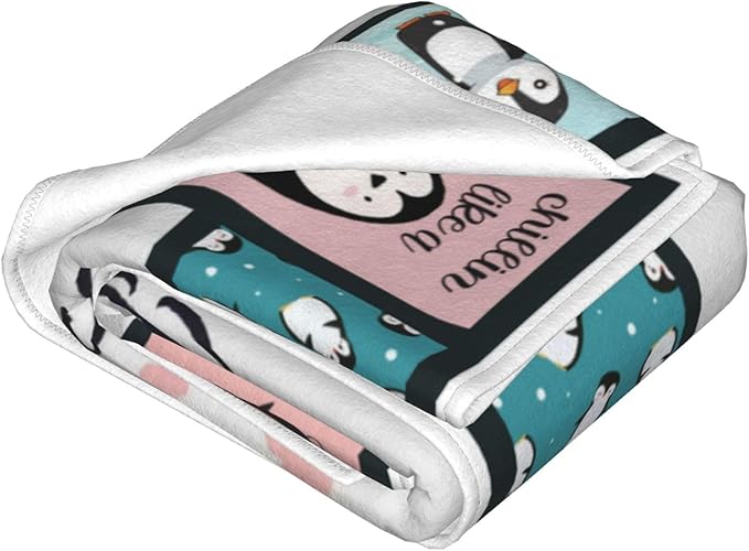 Penguin Blanket Gifts for Boys Girls Women Kids Adults Penguin Lover Blue Ice Antarctic Cute Animals Throw Blanket Soft Cozy Fleece Plush Warm Flannel Bedding Blanket for Couch Sofa Chair 40"X50"
