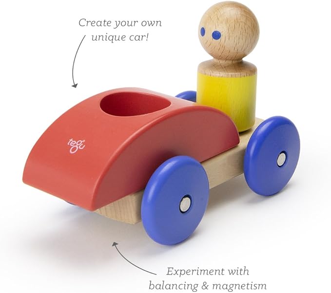 3 Piece Tegu Magnetic Racer Building Block Set, Poppy Big Top