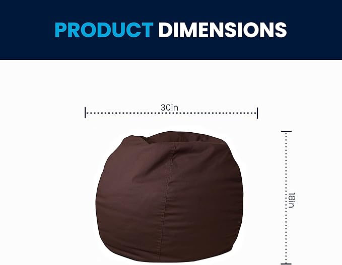 Flash Furniture Dillon Small Bean Bag Chair for Kids and Teens, Foam-Filled Beanbag Chair with Machine Washable Cover, Brown
