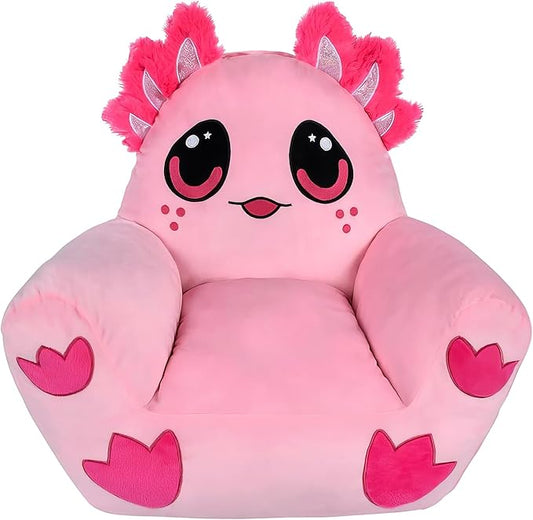 Forest & Twelfth Kid’s Axolotl Chair, 20 Inch Cozy Stuffed Animal Seat, Adorable Pink Squishy Sofa for Children, Soft & Comfy Kawaii Plush for Playroom & Bedroom, Durable, Toddler Gift, Room Decor