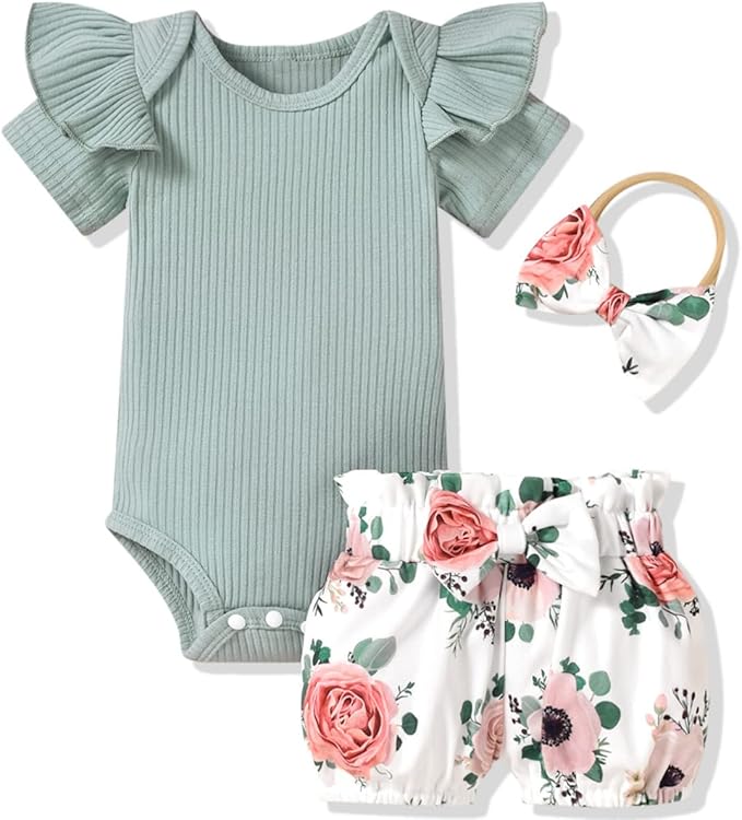 Aalizzwell Baby Girls Ribbed Bodysuit Bloomer Shorts Outfits Summer Clothes
