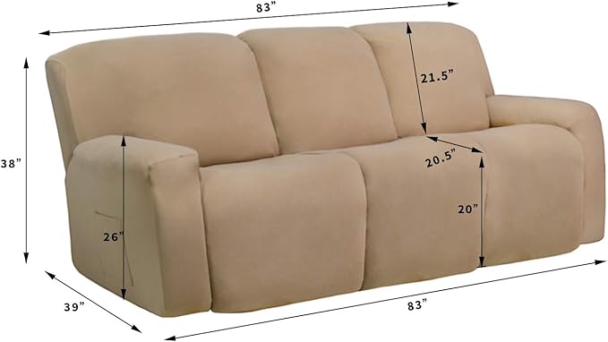 Easy-Going 8 Pieces Microfiber Stretch Sectional Recliner Sofa Slipcover Soft Fitted Fleece 3 Seats Couch Cover Washable Furniture Protector with Elasticity for Kids Pet(Recliner Sofa, Wine)