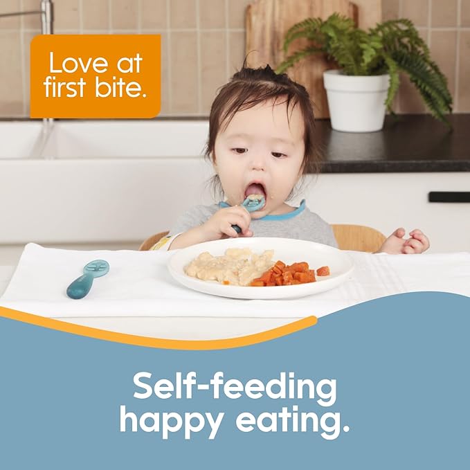 NumNum Baby Spoons Set, Pre-Spoon GOOtensils for Kids Aged 12+ Months - First Stage, Baby Led Weaning (BLW) Spoon - Self Feeding, Silicone Toddler Food Utensils - 1-Pack, 2 Spoons, Blue