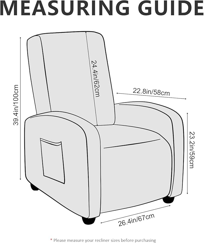 Recliner Chair Covers Leather Look Recliner Cover 4-Piece Slipcovers for Small Reclining Chair Furniture Protector for Kids Dogs Pets Spandex Fabric Washable (1 Small Seater, 02 Brown)