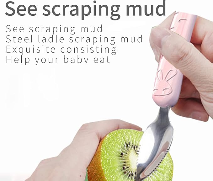 Double Head Baby Silicone Food Spoon (Pink), Baby Fruit Scraping Mud Spoon, Feeding Spoons Training Spoon for Infants, baby led weaning supplies (Pink)