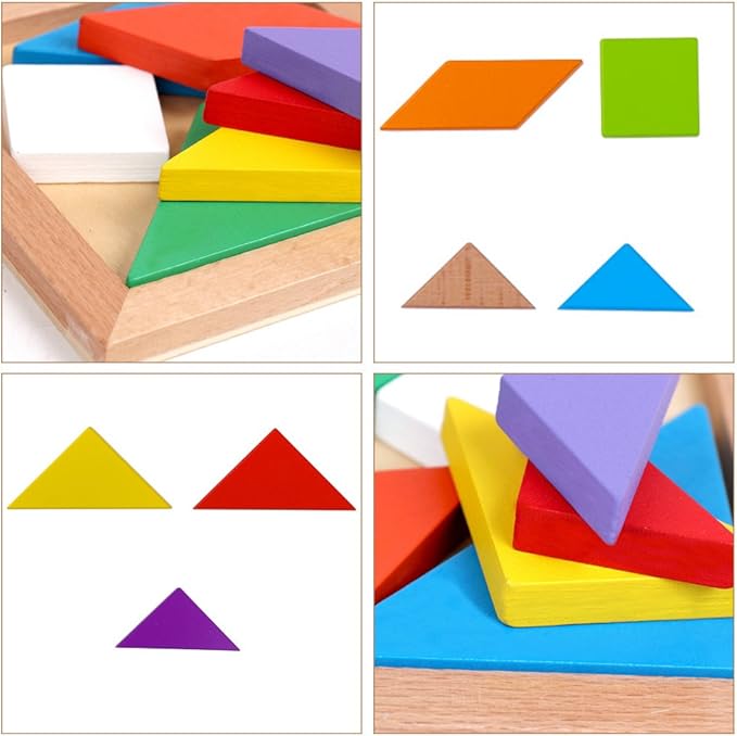 3 otters Wooden Tangrams Puzzles, 4 Pack Educational Tangrams Shapes Puzzle Toys for Kids Christmas Stocking Stuffers, STEM Montessori Wood Toy, Brain Logic Blocks