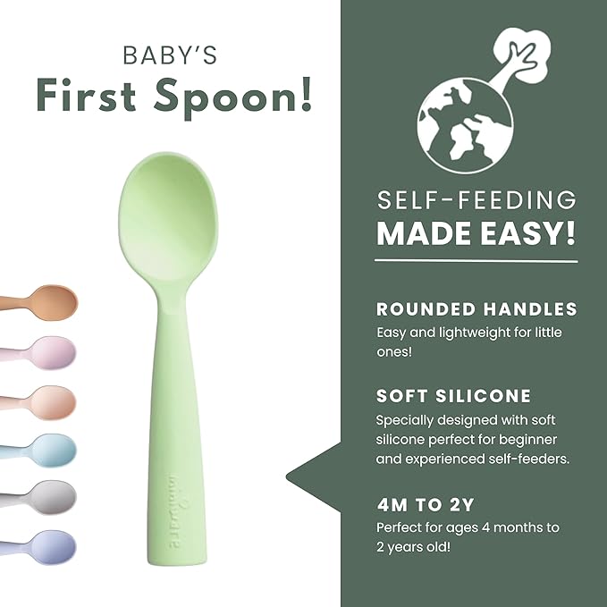 Miniware Silicone Baby Spoon for Training - BPA Free Baby Utensils - Baby Spoons Self Feeding 6 Months | 100% Food Grade Silicone - Modern & Dishwasher Safe Toddler Spoons (Grey & Key Lime)