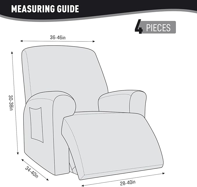 KinCam Recliner Covers, Stretch Reclining Chair Covers, Recliner Sofa Slipcovers Stripe Jacquard Recliner Couch Covers Furniture Protector Covers for Pet Kid (1 XL Seater, Black)