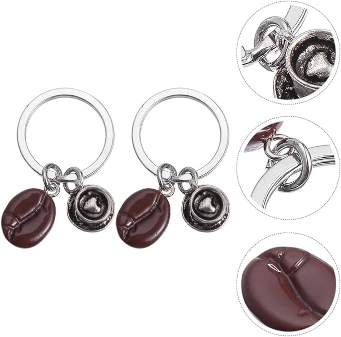Abaodam 12Pcs Coffee Bean Keychain Coffee Party Favors Coffee Key Chain Bracelet Kids Party Favors Car Handbag Zinc Alloy Coffee Keychain