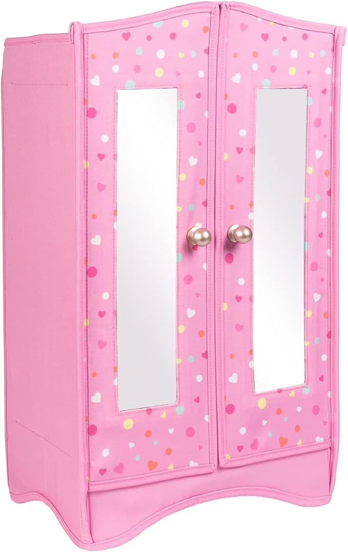 Adora Premium Quality Doll Closet, Pink Doll Wardrobe with Six Shelves, Large Drawer and Mirrored Door, Fits Most Dolls Up to 18 ", Birthday Gift for Ages 6+