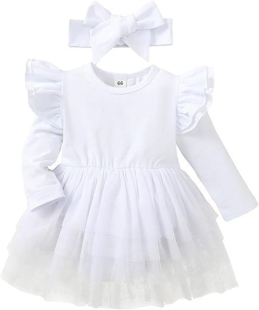Baby Girl Ruffle Sleeve Romper Dress Outfit Newborn Princess Tulle Dresses Infant Jumpsuit Tutu Skirt Set Clothes
