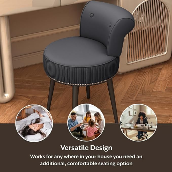 Vanity Stool - Vanity Chair with Back Small Vanity Makeup Vanity Chair Velvet Vanity Stool Chair Tufted Accent Chairs Makeup Chair for Vanity for Women Girls and Kids (Grey)