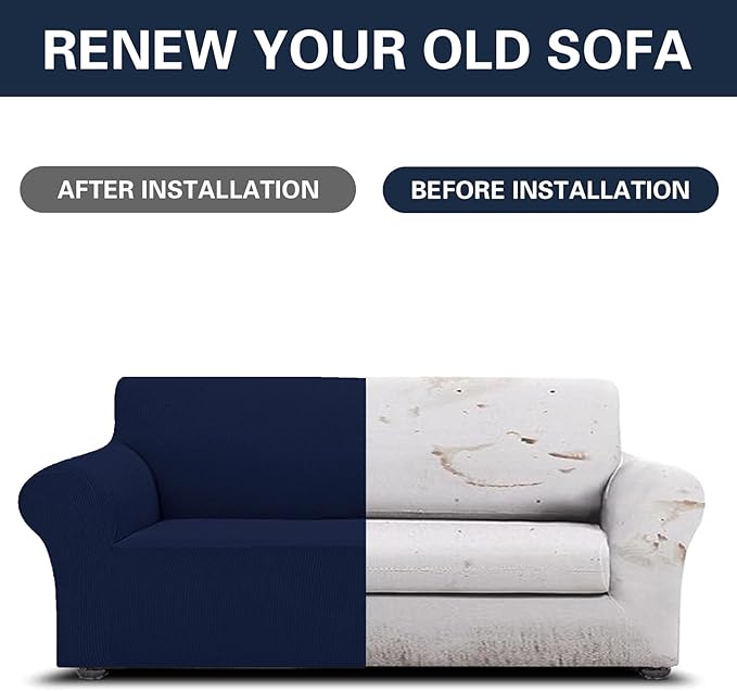 2025 New Stretch Oversized Sofa Slipcovers Couch Sofa Cover for 4 Seater Furniture Protector Covers with Elastic Bottom Jacquard Fabric Small Checks for Pets, Kids - Navy