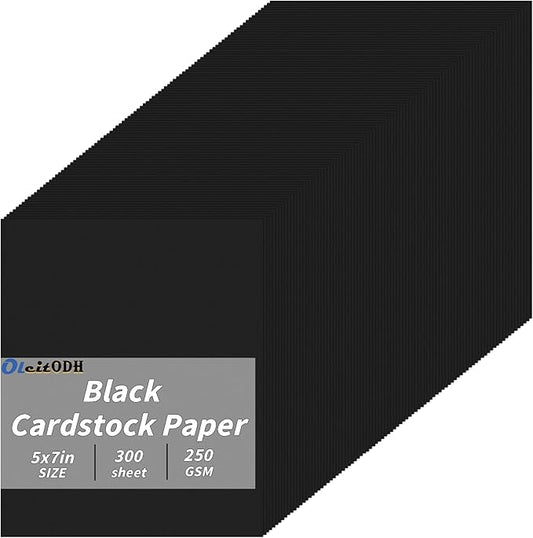 5" x 7" Black Cardstock, 300 Pack Black Thick Paper Cardstock Blank Black Cards Stock for Invitations, Greeting Cards Making, Postcards, Photos, 250GSM Thick Paper