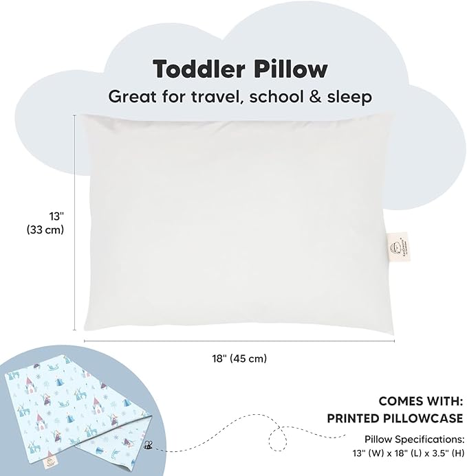 Toddler Pillow with Pillowcase - 13x18 My Little Dreamy Pillow, Organic Cotton Toddler Pillows for Sleeping, Kids Pillow, Travel Pillows, Mini Pillow,Nursery Pillow,Toddler Bed Pillow(Enchanted Frost)