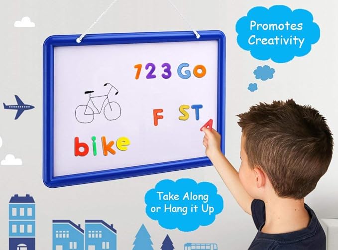 Kid’s Dry Erase Board and Magnet Set – 109 Piece Magnetic Letters, Numbers, and Symbols for Fun Educational Learning – Hanging Whiteboard for Home, Preschool, Kindergarten – by EduKids